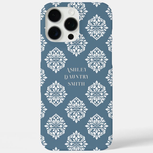 Classy Damask Regency Aquamarin Gray Case-Mate iPhone Hülle (Rückseite)