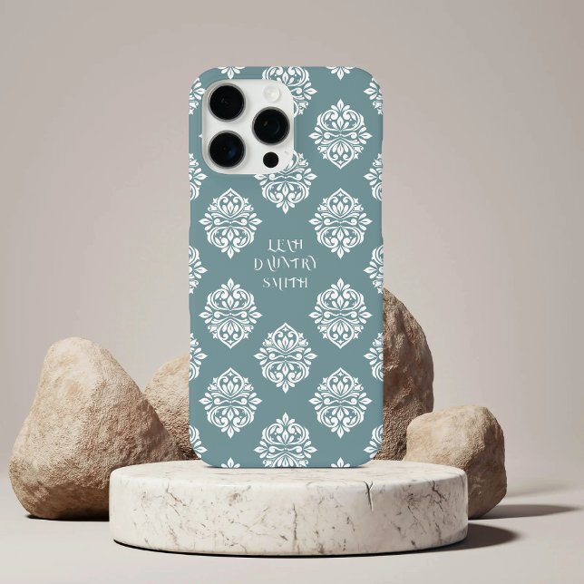 Classy Damask Regency Pewter Blue Case-Mate iPhone Hülle (Von Creator hochgeladen)