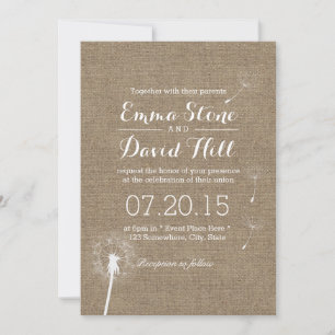 Classy Dandelion Blasen Burlap Wedding Einladung