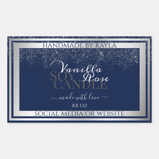 Classy Dark Blue & Silver Product Packaging Labels Rechteckiger Aufkleber (Vorderseite)