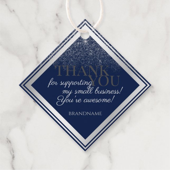 Classy Dark Blue und Silver Packaging Vielen Dank Geschenkanhänger (Vorderseite)