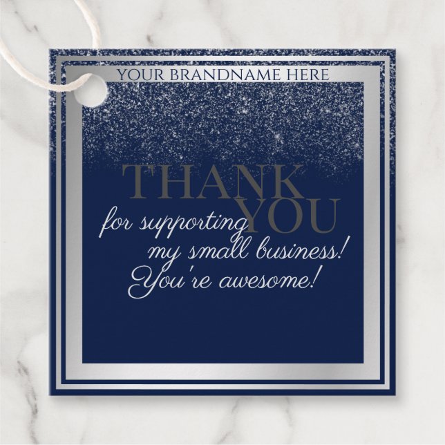 Classy Dark Blue und Silver Packaging Vielen Dank Geschenkanhänger (Vorderseite)