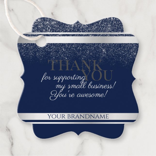 Classy Dark Blue und Silver Packaging Vielen Dank Geschenkanhänger (Vorderseite)