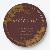 Classy Dark Burgundy & Gold Floral Willkommen