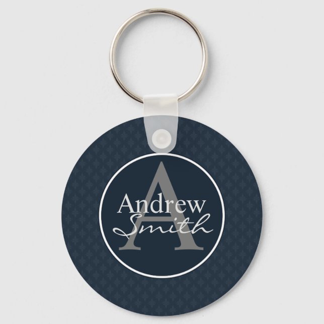 Classy Dark Navy Blue Custom Monogram Schlüsselanhänger (Vorderseite)