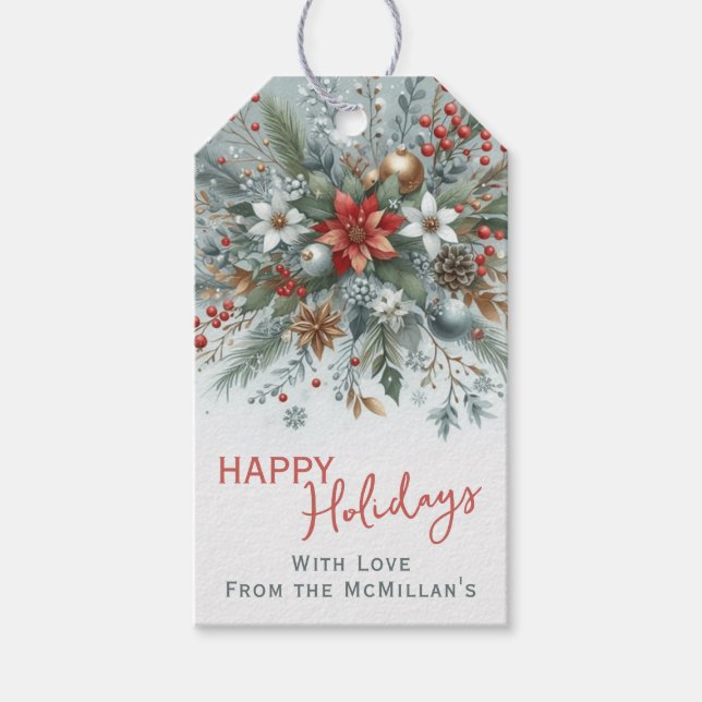 Classy Dark Red Teal Blue Green Floral Wreath Geschenkanhänger (Vorderseite)