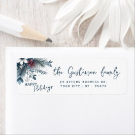 Classy Dark Teal Blue Red Floral Holiday Wreath