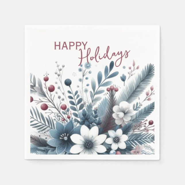 Classy Dark Teal Blue Red Floral Holiday Wreath Serviette (Vorderseite)