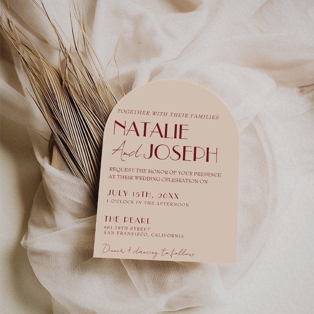 Classy Deep Red Blue Whimsical Modern Arch Wedding Einladung (Von Creator hochgeladen)