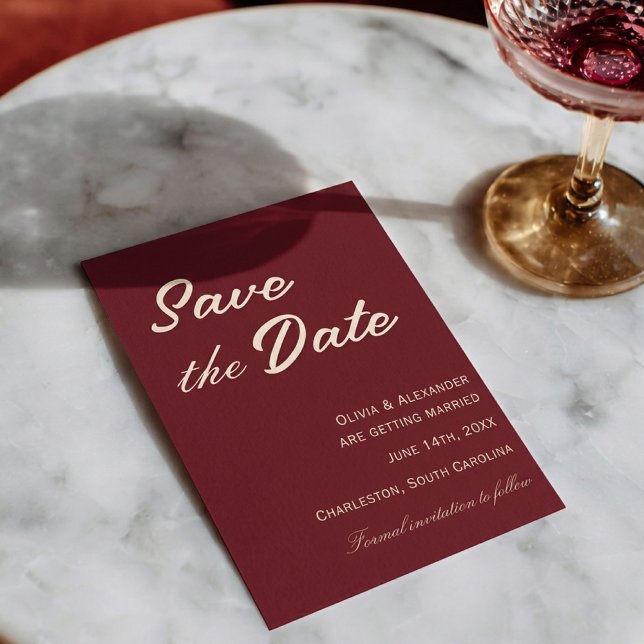 Classy Deep Red Cream Fancy Chic Wedding Save The Date (Von Creator hochgeladen)