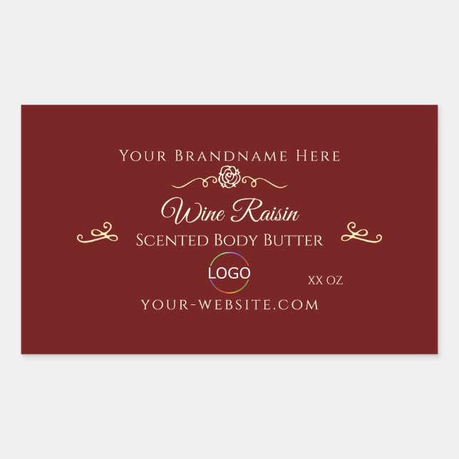 Classy Deep Red Product Label Gold Frame mit Logo Rechteckiger Aufkleber (Vorderseite)