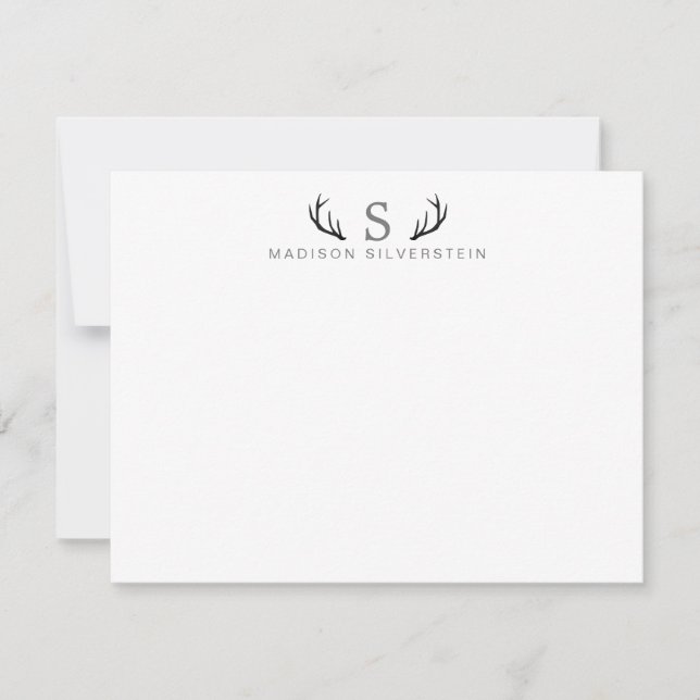 Classy Deer Antlers Grau Monogram Mitteilungskarte (Vorderseite)