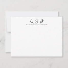 Classy Deer Antlers Grau Monogram Mitteilungskarte