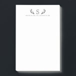Classy Deer Antlers Grau Monogram Post-it Klebezettel<br><div class="desc">Klassische Hirschantler personalisiert mit Monogramm und Ihrem Namen.</div>