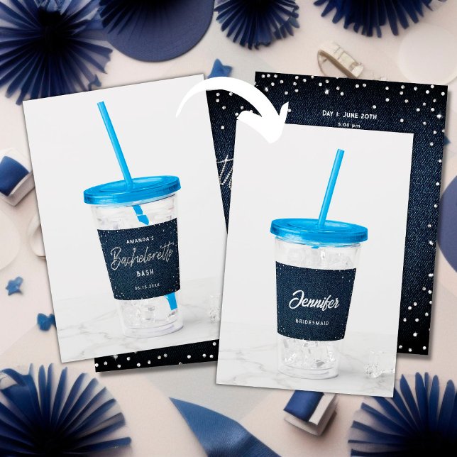 Classy Denim Diamonds Bachelorette Personalisiert Acryltrinkbecher (Von Creator hochgeladen)