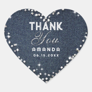 Classy Denim Diamonds Glitzer Kristall Vielen Dank Herz-Aufkleber