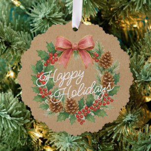 Classy Dezember Kranz mit rosa Bow Wasserfarbe Ornament Karte