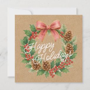 Classy Dezember Wreath mit rosa Bow Holiday Card Feiertagskarte