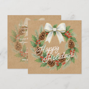 Classy Dezember Wreath mit White Bow Holiday Card Feiertagskarte