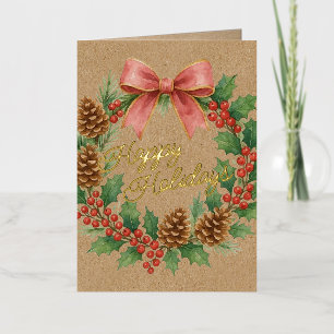 Classy Dezember Wreath Pink Bow Watercolor Gold