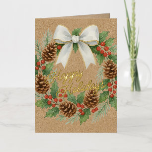 Classy Dezember Wreath White Bow Watercolor Gold