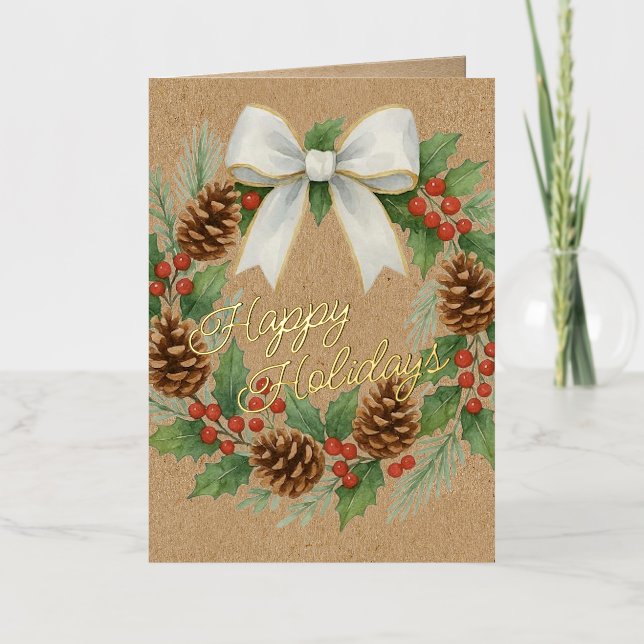 Classy Dezember Wreath White Bow Watercolor Gold (Vorderseite)