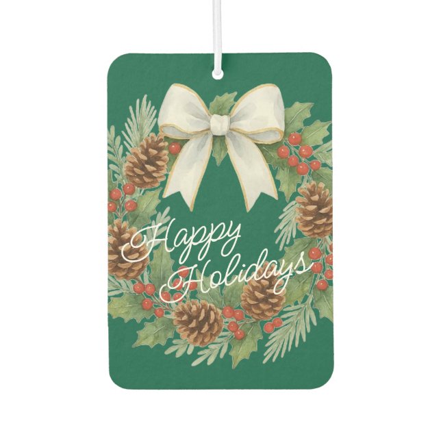 Classy Dezemberkranz mit weißem Bow-Urlaub Autolufterfrischer (Vorderseite)