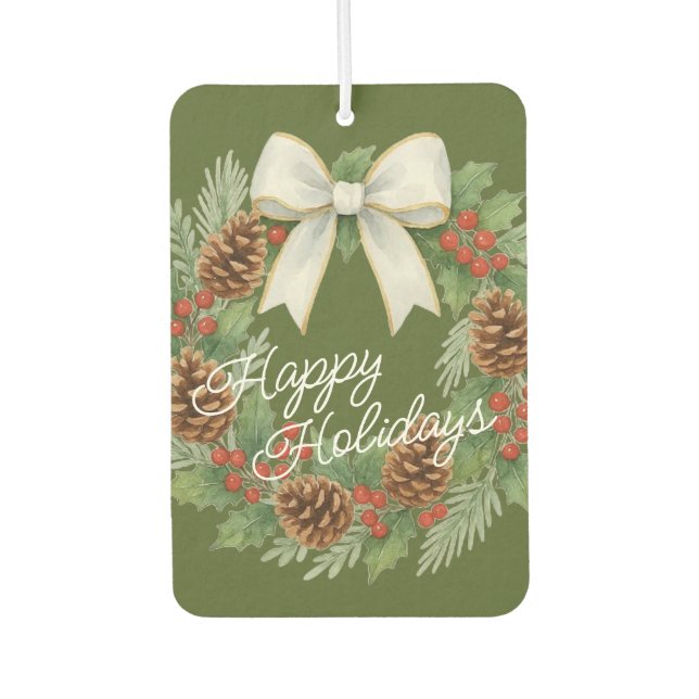 Classy Dezemberkranz mit weißem Bow-Urlaub Autolufterfrischer (Vorderseite)