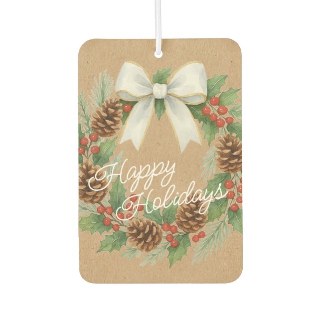 Classy Dezemberkranz mit weißem Bow-Urlaub Autolufterfrischer (Vorderseite)