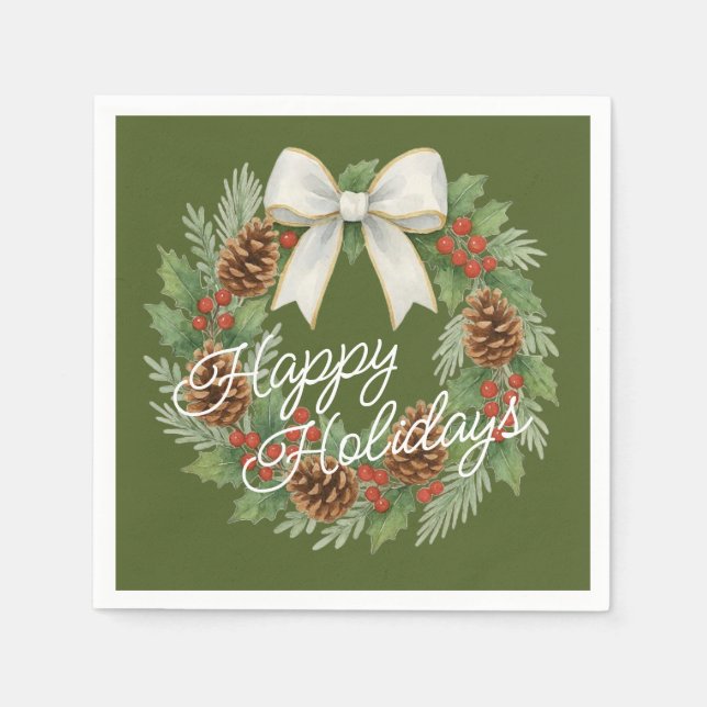 Classy Dezemberkranz mit weißem Bow-Urlaub Serviette (Vorderseite)