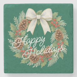 Classy Dezemberkranz mit weißem Bow-Urlaub Steinuntersetzer