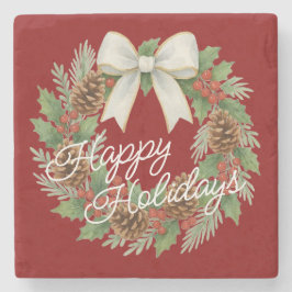 Classy Dezemberkranz mit weißem Bow-Urlaub Steinuntersetzer