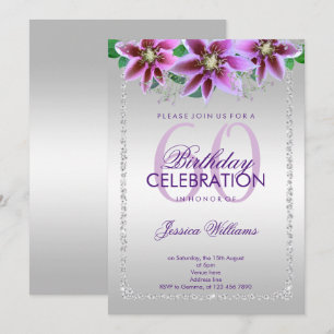 Classy Diamonds & Blume 60. Geburtstag Einladung