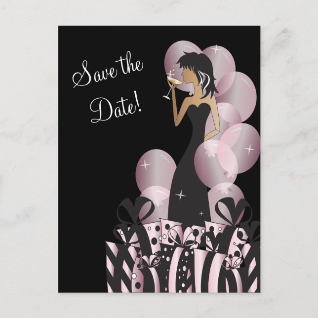 Classy Diva Girl's Party | SAVE THE DATE | Rosa Ankündigungspostkarte (Vorderseite)