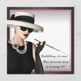 Classy Diva Pink und Black 40. Geburtstag Einladung