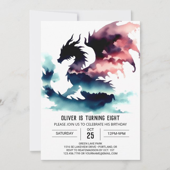 Classy Dragon Birthday Custom Einladung (Vorderseite)
