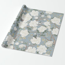 Classy Dusty Blue White Chinoiserie Blume Birds
