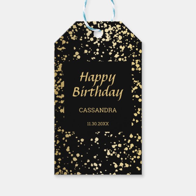 Classy Egypt Gold Sprinkles Black Birthday Geschenkanhänger (Vorderseite)