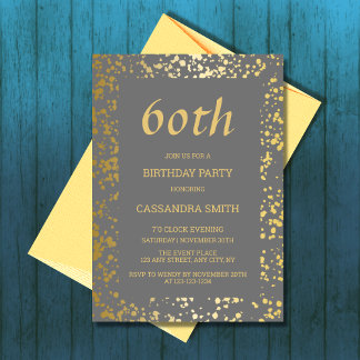 Classy Egypt Gold Sprinkles Gray Birthday Einladung