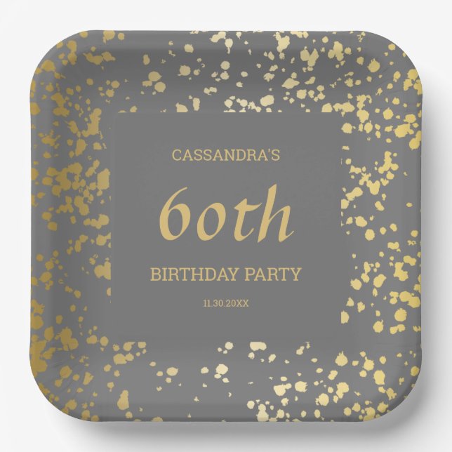 Classy Egypt Gold Sprinkles Gray Birthday Pappteller (Vorderseite)