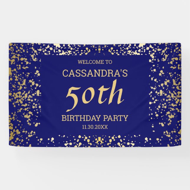 Classy Egypt Gold Sprinkles Navy Blue Geburtstag Banner (Horizontal)