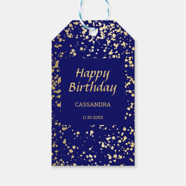 Classy Egypt Gold Sprinkles Navy Blue Geburtstag Geschenkanhänger (Vorderseite)