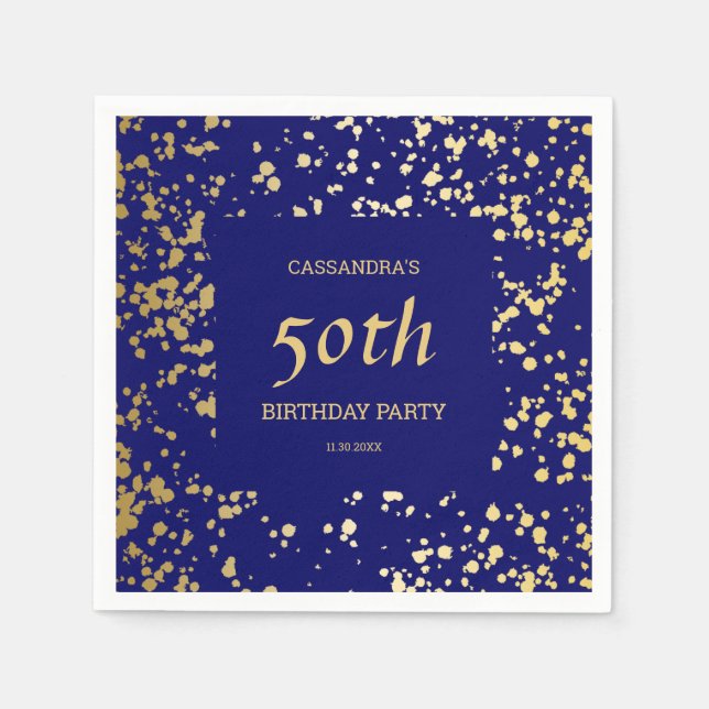 Classy Egypt Gold Sprinkles Navy Blue Geburtstag Serviette (Vorderseite)
