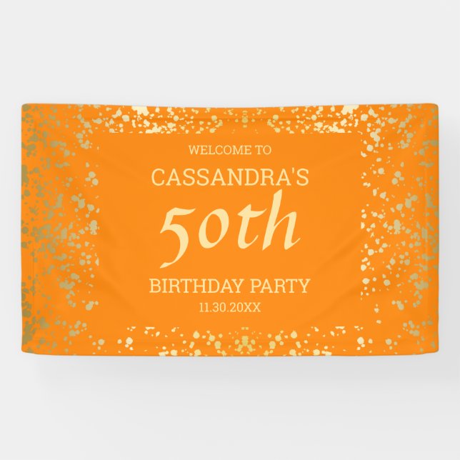 Classy Egypt Gold Sprinkles Orange Geburtstag Banner (Horizontal)