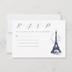 Classy Eiffel Tower France Illustration Wedding RSVP Karte