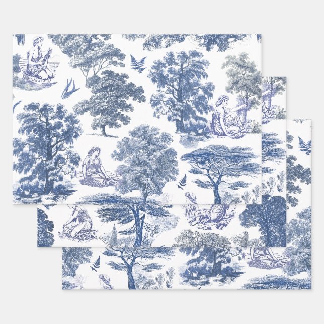 Classy Elegant Blue Country Toile Geschenkpapier Set (Set)