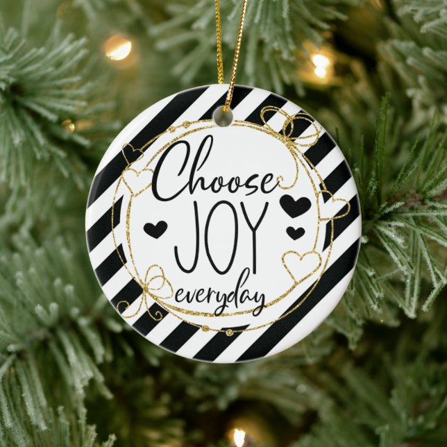 Classy Elegant Choose Joy Black Striping Christmas Keramik Ornament (Baum)