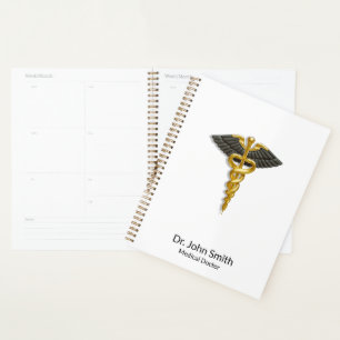 Classy Elegant Gold Caduceus Black Wings Medical Planer