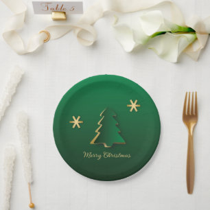 Classy Elegant Gold Green Christmas Tree Pappteller