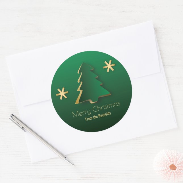 Classy Elegant Gold Green Christmas Tree Runder Aufkleber (Umschlag)